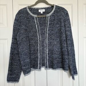 ELLE Navy & White Textured Cotton Blend Sweater Jacket Size L